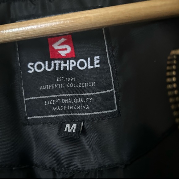 South Pole Black Bomber Jacket Mens Size Medium Y2K Vtg - Picture 7 of 9